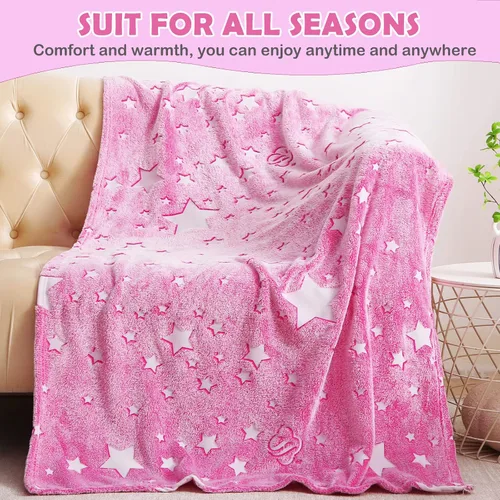 Miniatura 3 de Manta que brilla en la oscuridad para niñas, cumpleaños, color púrpura y rosa, luna y estrella, manta suave para niños, niñas pequeñas