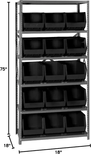 Miniatura 181 de Quantum QSBU-245BK Heavy Duty Shelving Unit with (7) Shelves and (24) QUS245 Black Bins for Garage Warehouse Storage Distribution 400 lb Load