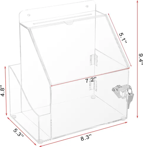 Miniatura 4 de BTSKY Caja de sugerencias de acrílico con candado, caja de donación acrílica montada en la pared con ranura para letrero de 5 x 7 pulgadas, urnas
