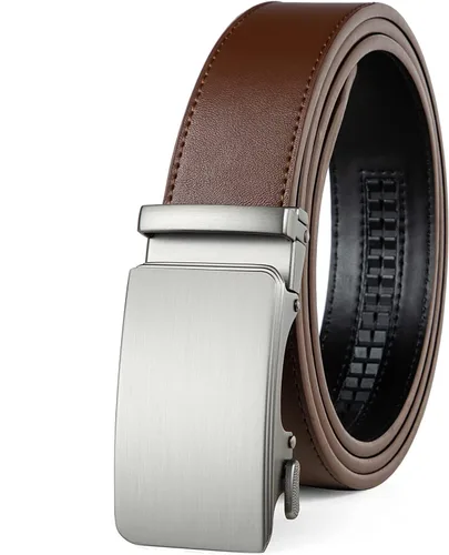 Miniatura 19 de Drowsmen - Cinturón de cuero para hombre con trinquete de 1 3/8 pulgadas, hebilla automática de deslizamiento con clic, ajuste ajustable para un