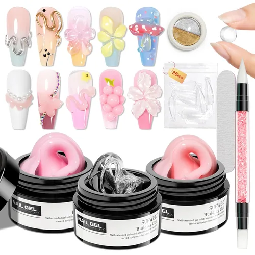 Miniatura 22 de Gel de arte de uñas 3D transparente y blanco, gel sólido constructor para uñas, antiadherente, para escultura de manos, geles duros con doble
