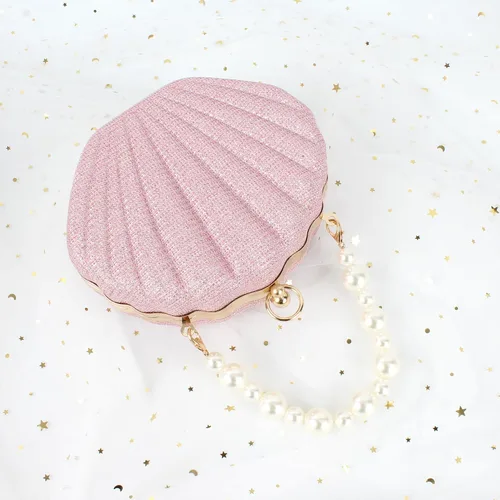 Miniatura 6 de ZLM BAG US Bolso de mano de noche con purpurina Seashell Mini Chain Crossbody Bag PU Cuero Shell Pearl Bolso de hombro, Y-Rosa