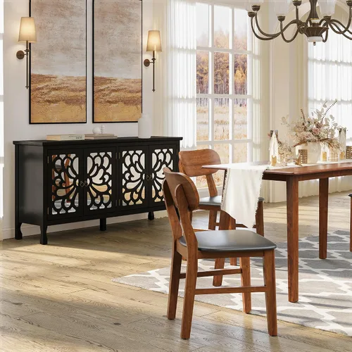 Miniatura 8 de RoyalCraft Armario buffet de 63 pulgadas con almacenamiento, armario decorativo Credenza con 4 puertas y estantes ajustables, consola multimedia