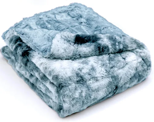 Miniatura 2 de Doublesoft - Manta de Tiro de Piel Sintética de Gran Tamaño, 50"x65" Azul Escarcha Suave Difusa Esponjosa Acogedora de Felpa Peluda Cómoda Cálida