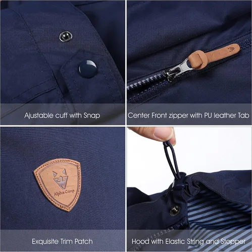 Miniatura 5 de ALPHA CAMP Men Waterproof Jacket with Hood Rain Coat Windbreaker All Weather Breathable Long Soft Shell