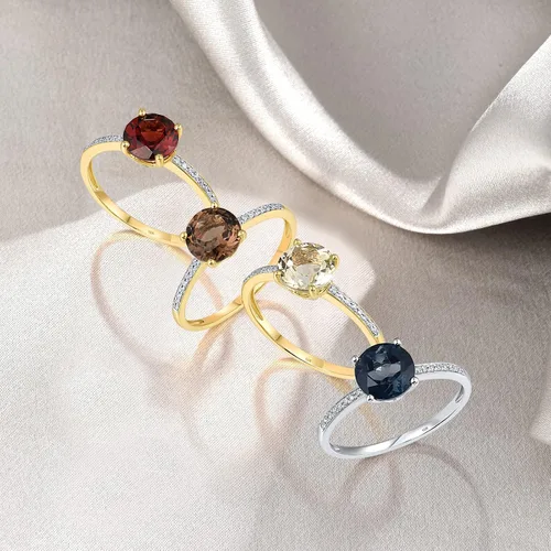 Miniatura 3 de Santuzza Anillo de oro macizo de 10 quilates con piedras preciosas solitarias para mujer