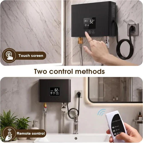 Miniatura 5 de Calentador de agua eléctrico sin tanque 3000 W 110 V Temperatura constante Calentador de agua caliente instantáneo con control remoto Pantalla Negro