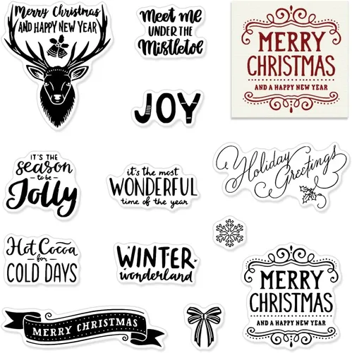 Miniatura 7 de Sellos transparentes con palabras de Feliz Navidad para hacer tarjetas y llevar diario, sellos de goma con palabras de Feliz Año Nuevo, sellos