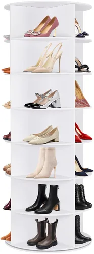 Zapatero giratorio de 7 niveles, organizador de almacenamiento de zapatos de 360°, color blanco