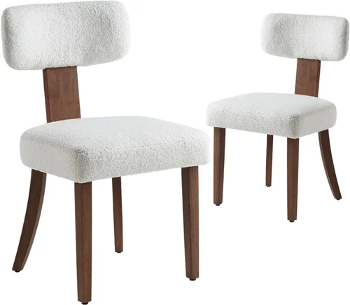 Miniatura 12 de AMERLIFE Juego de 2 sillas de cocina, sillas Boucle con respaldo y asiento curvados tapizados, marco de madera dura de estilo moderno, color gris