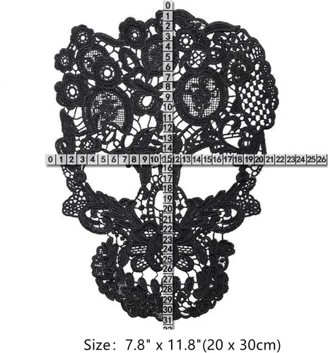 Miniatura 7 de 3 piezas de apliques de encaje de esqueleto, parches de calavera bordados de encaje para decoración de vestidos de costura Skull Set