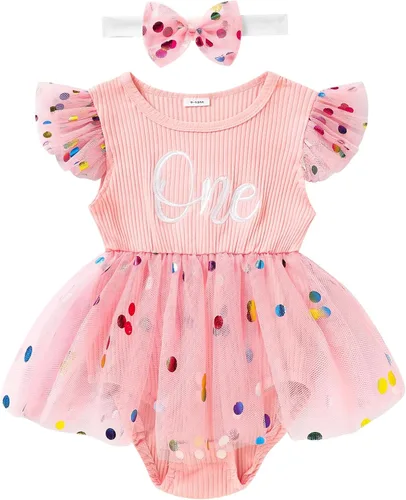 Miniatura 22 de GRNSHTS Traje de bebé niña 1er cumpleaños traje acanalado tul mameluco princesa pastel Smash sesión de fotos ropa + diadema