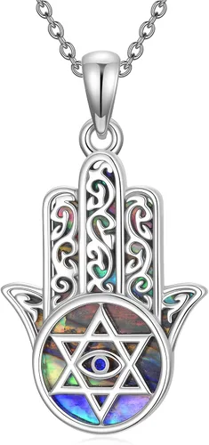 Miniatura 30 de PROESS Collar de plata de ley Hamsa Fátima collar de elefante, colgante de ojo azul, joyería para hombres, mujeres, niñas y niños