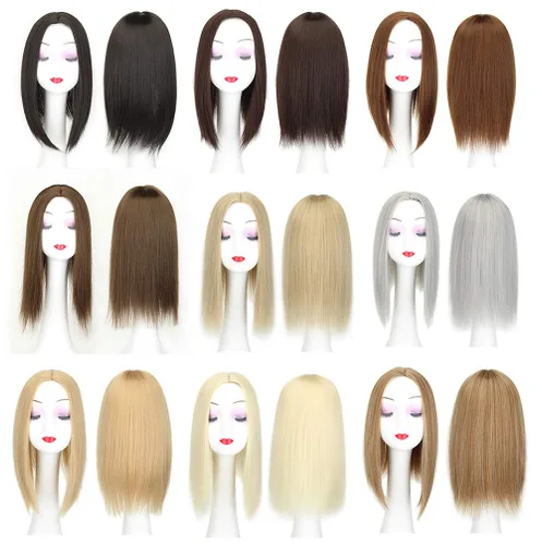 Miniatura 4 de 22 "Parte media pelo recto Topper clip en mono base frente postizo para mujeres pérdida de cabello 16/613