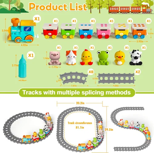 Miniatura 6 de Juguetes de tren de animales de granja para niños de 2 a 4 años, juego de tren eléctrico para niños con música, vapor y luces, juguetes