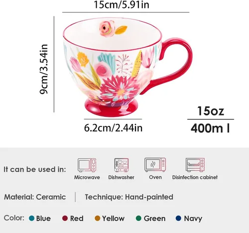 Miniatura 7 de Taza de Café de Cerámica Grande Hecha a Mano de Otoño (600ml) Linda Taza Vintage de Cereales con Flores para Otoño Taza Acogedora para Regalo