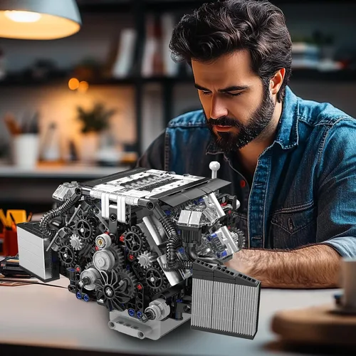 Miniatura 6 de Mould King 10230 V8 Engine Works A8 W12 Sports Car Engine Model Building Kit, 871+ Pieces Electric Power Version, STEM Engineering Toy for Adults