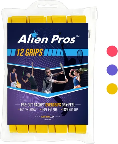 Miniatura 13 de Alien Pros - Cinta de agarre para raqueta de tenis (6, 12 o 60 agarres), agarre de tenis precortado y con sensación seca, cinta de agarre para blanco