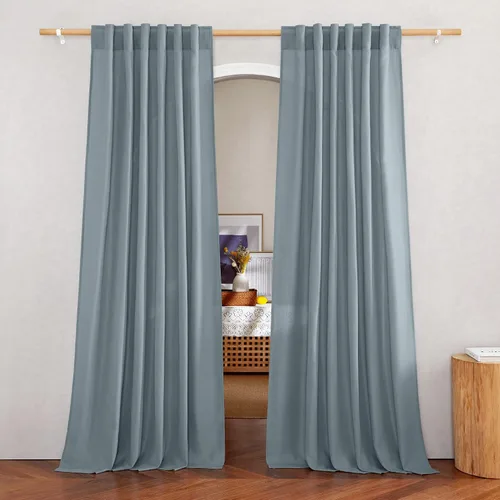 Miniatura 68 de NICETOWN Cortinas de lino grueso para dormitorio, privacidad añadida, bolsillo para barra y pestaña trasera, no se transparentan, mezcla de lino