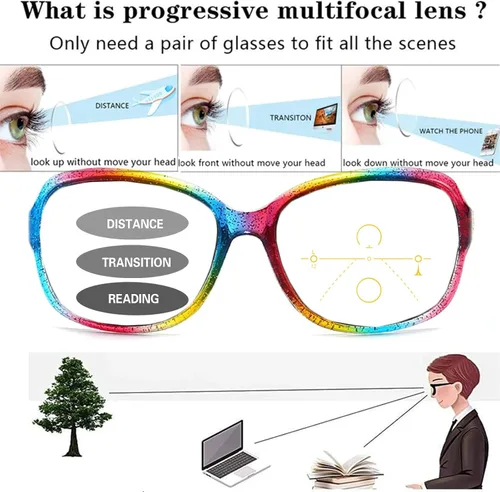 Miniatura 3 de Gafas de lectura multifocales progresivas, lentes de sol de transición, lector fotocromático para mujer, gafas redondas vintage para computadora