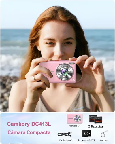 Miniatura 6 de Cámara digital, cámaras 4K 64MP para fotografía, pequeña cámara digital compacta de apuntar y disparar con enfoque automático, cámara dual, flash