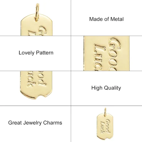 Miniatura 3 de DanLingJewelry 10 dijes de metal chapados en oro de 18 quilates con palabras rectangulares de buena suerte para hacer joyas, pulseras, collares