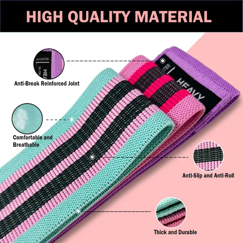 Miniatura 3 de KANGFITER Non-Slip Fabric Resistance Bands for Working Out, Loop Exercise Bands for Booty Leg, Butt, Glute, Stretch Workout Bands for Women & Men