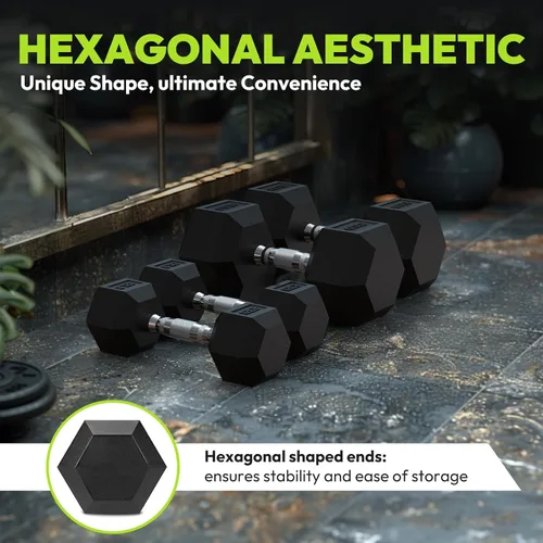 Miniatura 4 de HANDBODE Juego de 2 mancuernas hexagonales de 2.5 a 65 libras con revestimiento de goma, mancuernas para ejercicio y fitness, peso de mano
