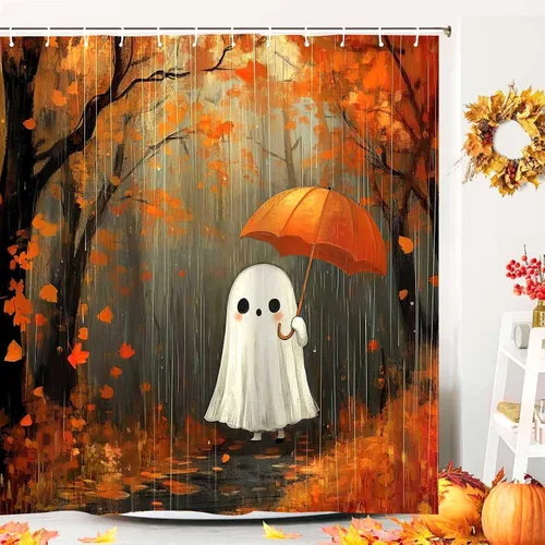 Miniatura 15 de Autumn Pumpkin Shower Curtain, Fall Farmhouse Bathroom Curtain, Thanksgiving Harvest Sunflower Maple Leaves Country Road Waterproof Polyester Fabric