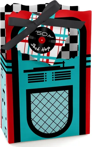 Big Dot of Happiness 50's Sock Hop - Cajas de recuerdos de fiesta Rock N Roll de los años 50, juego de 12