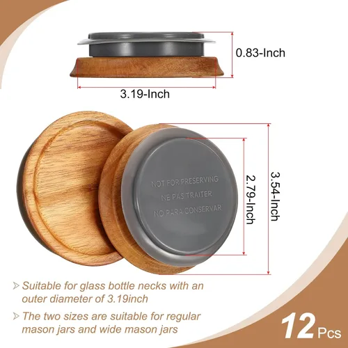 Miniatura 2 de PATIKIL Tapas para tarros de conservas de boca ancha, tapas de madera para frascos de conservas, tapas de madera con bola hermética de silicona