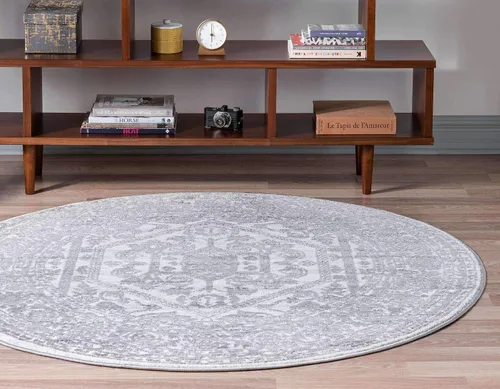 Miniatura 3 de Unique Loom Boston Collection - Alfombra de área con medallón (3 pies 3 pulgadas, redonda, blanco/gris)
