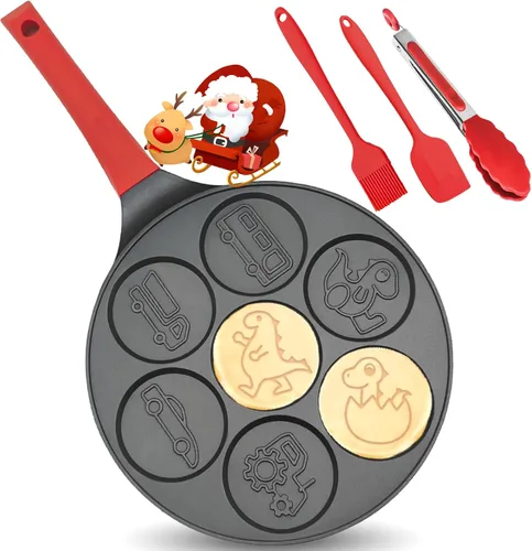 Miniatura 7 de Sartén de dinosaurio para huevos de 7 tazas, sartén para tortitas para niños, antiadherente, cocina, autos, camiones, molde para panqueques, molde