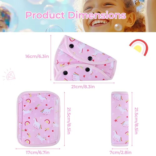 Miniatura 6 de COOLBEBE Juego de almohadillas de asiento para niños, cómodo cojín para hombros y vientre, funda universal para correa de asiento para refuerzo, Rosa