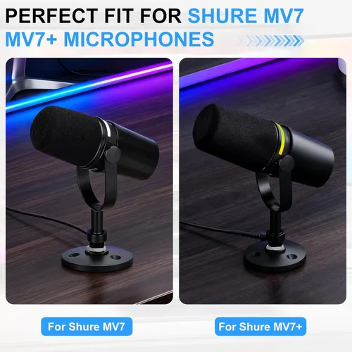 Miniatura 5 de Soporte de micrófono de escritorio para Shure MV7/MV7+, base de micrófono desmontable de perfil bajo premium con tuerca de bloqueo, soporte