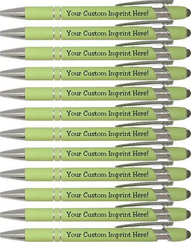 Miniatura 10 de ExpressDesigns™ - Bolígrafos personalizados pastel premium con lápiz óptico Bolígrafos personalizados de metal suave al tacto con tinta negra