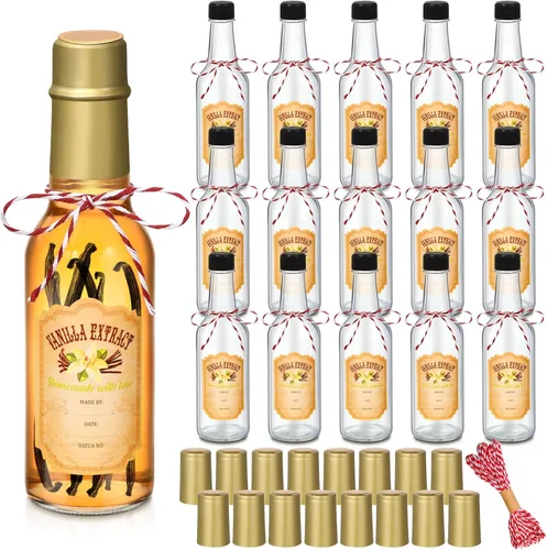 Miniatura 12 de Tioncy 16 botellas vacías de extracto de vainilla para botella de vidrio casera con tapa, banda retráctil, calcomanía, manualidades, regalo de boda