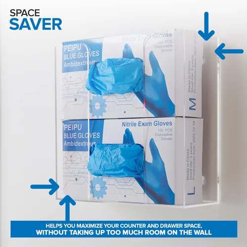 Miniatura 5 de Stock Your Home Dispensador doble de guantes acrílicos, estante para caja de pañuelos, soporte de pared para guantes, para cocina, armario