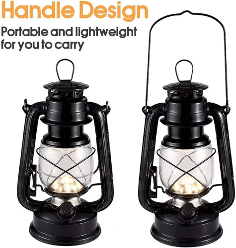 Miniatura 9 de Linterna vintage LED para huracanes, luz blanca cálida operada con batería, metal antiguo colgante con regulador de intensidad, 15 LEDs, 150 lúmenes
