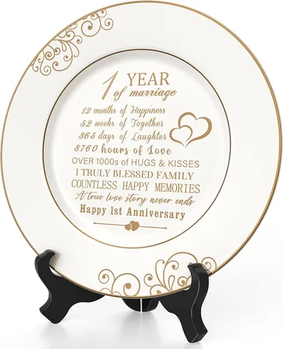 Miniatura 2 de Urllinz Plato de Primer Aniversario con Lámina de Oro de 24k - Regalos de Aniversario de Boda de 1 Año en Papel, Decoraciones para Él, Parejas