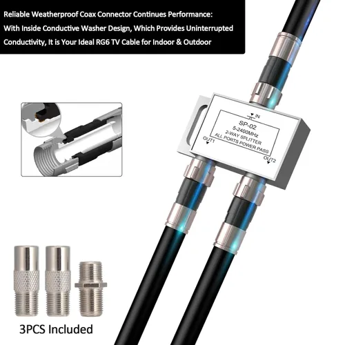 Miniatura 3 de Cable coaxial RG6 de 3 pies negro, cable coaxial de 75 Ohm con conector F y acoplador doble hembra F81, cable de extensión de antena de TV de alta