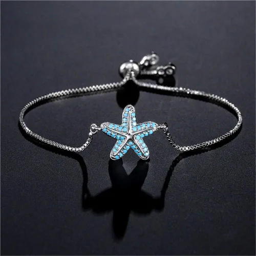 Miniatura 3 de NEWBUY Pulsera de moda con diseño de estrella de mar de mar para mujer, niña, color turquesa