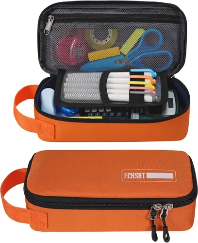 Miniatura 9 de Estuche grande para lápices, estuche duradero para bolígrafos con gran capacidad, bolsa de papelería portátil minimalista con asa para escuela