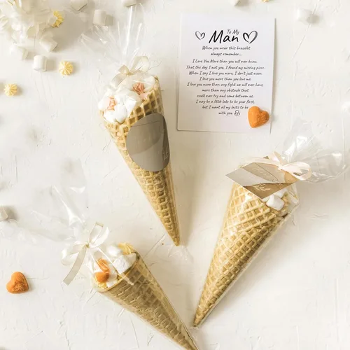 Miniatura 6 de 100 bolsas de golosinas en forma de cono – 11.8 x 6.3 pulgadas, triángulo con lazos, plástico transparente para palomitas de maíz, galletas, dulces