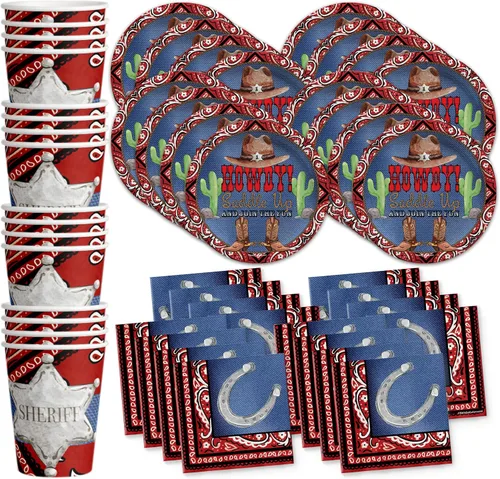 Miniatura 8 de Birthday Story Toy Cowboy - Juego de suministros para fiesta de cumpleaños, platos, servilletas, tazas, kit de vajilla para 16 Historia de cumpleaños