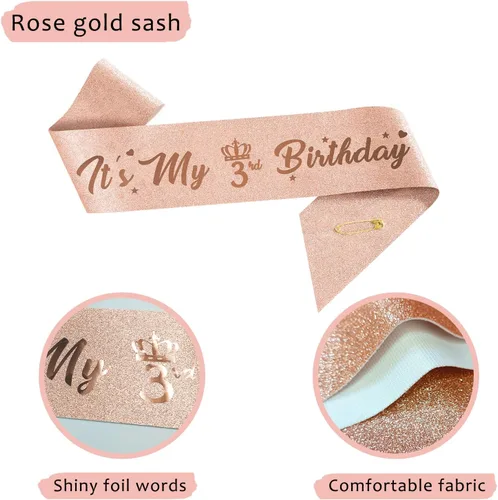 Miniatura 6 de Decoraciones de cumpleaños de 3 para ella – 5 regalos que incluyen corona de tercera tiara, banda, decoración de pasteles, globos, velas