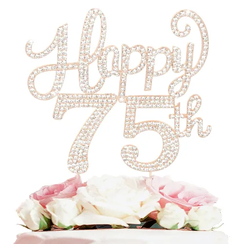 Miniatura 158 de LASKYER Decoración de feliz cumpleaños número 10, decoración de pastel de diamantes de imitación dorados de 10º cumpleaños – Letrero de metal