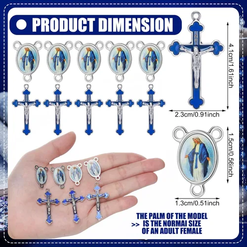 Miniatura 2 de 100 piezas de suministros para kits de fabricación de rosario, medallas con cruz y centro, dijes de aleación, crucifijos con imágenes religiosas