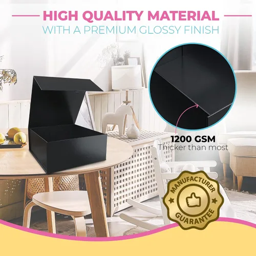 Miniatura 3 de Kiniu Paquete de 5 cajas de regalo negras con tapas a granel, cajas de regalo para regalos con 25 piezas de papel de seda blanco, juego de cajas