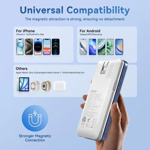 Miniatura 7 de Cargador portátil magnético de 10000 mAh para iWatch e iPhone, banco de energía inalámbrico de carga rápida USB C de 22.5W con cables integrados